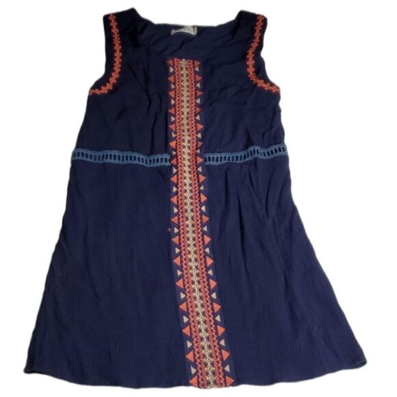 Miss Me Other - L MISS ME GIRLS EMBROIDERED sleeveless navy blue pink LINED DRESS large